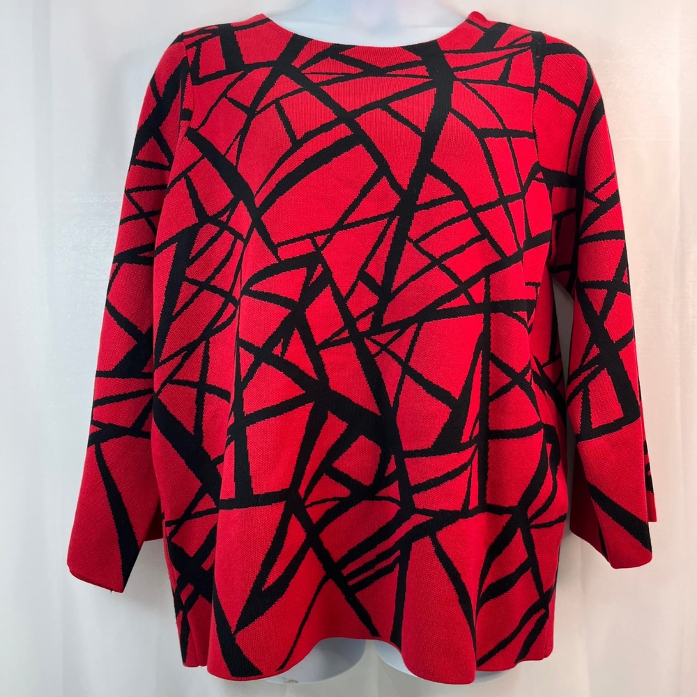 Premise Woman 1X Red Black Abstract Geometric Knit Pullover‎ Art Party Sweater